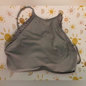 aerie Womens Medium Gray‎ Halter Style Swim Top Padded Tie Back Lace Trim
